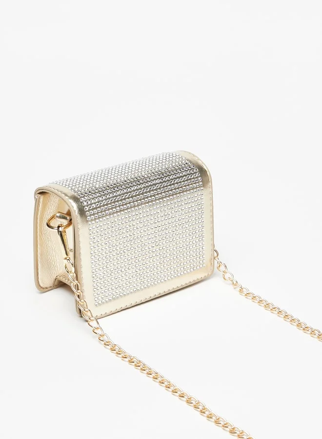 Flora Bella By Shoexpress Studded Crossbody Bag with Snap Button Closure and Chain Strap