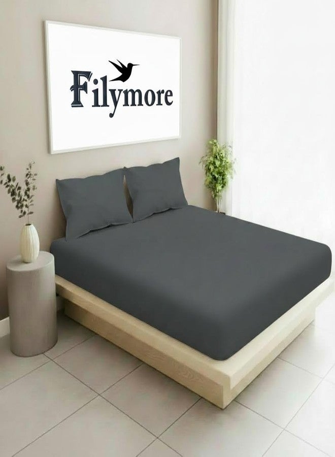 Filymore Plain Solid Dark Grey Double Bed Sheet 240 TC Microfiber Plain Single Color Bedsheet for Double/King Size Bed with 2 Pillow Cover (Size :90X95 inchs) (Dark Gray) - Image 1