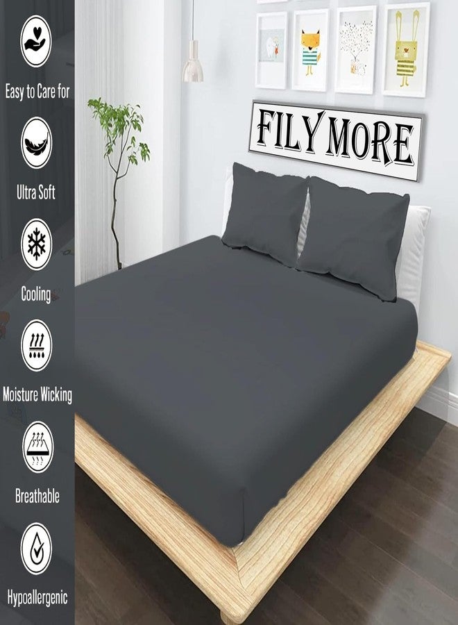 Filymore Plain Solid Dark Grey Double Bed Sheet 240 TC Microfiber Plain Single Color Bedsheet for Double/King Size Bed with 2 Pillow Cover (Size :90X95 inchs) (Dark Gray) - Image 2