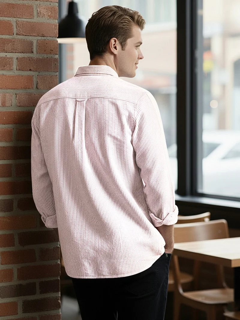 Urbano Fashion  Urbano Fashion Men's Light Pink Cotton Full Sleeve Regular Fit Casual Striped Shirt  | Best Price UAE