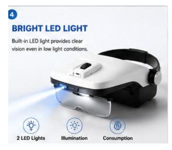 عدسة مكبرة مثبتة على الرأس مزودة بإضاءة LED | عدسة مكبرة قابلة للشحن وتُستخدم دون الحاجة لاستخدام اليدين مناسبة لإصلاح المجوهرات والساعات وللقراءة والأعمال الحرفية. - Image 3