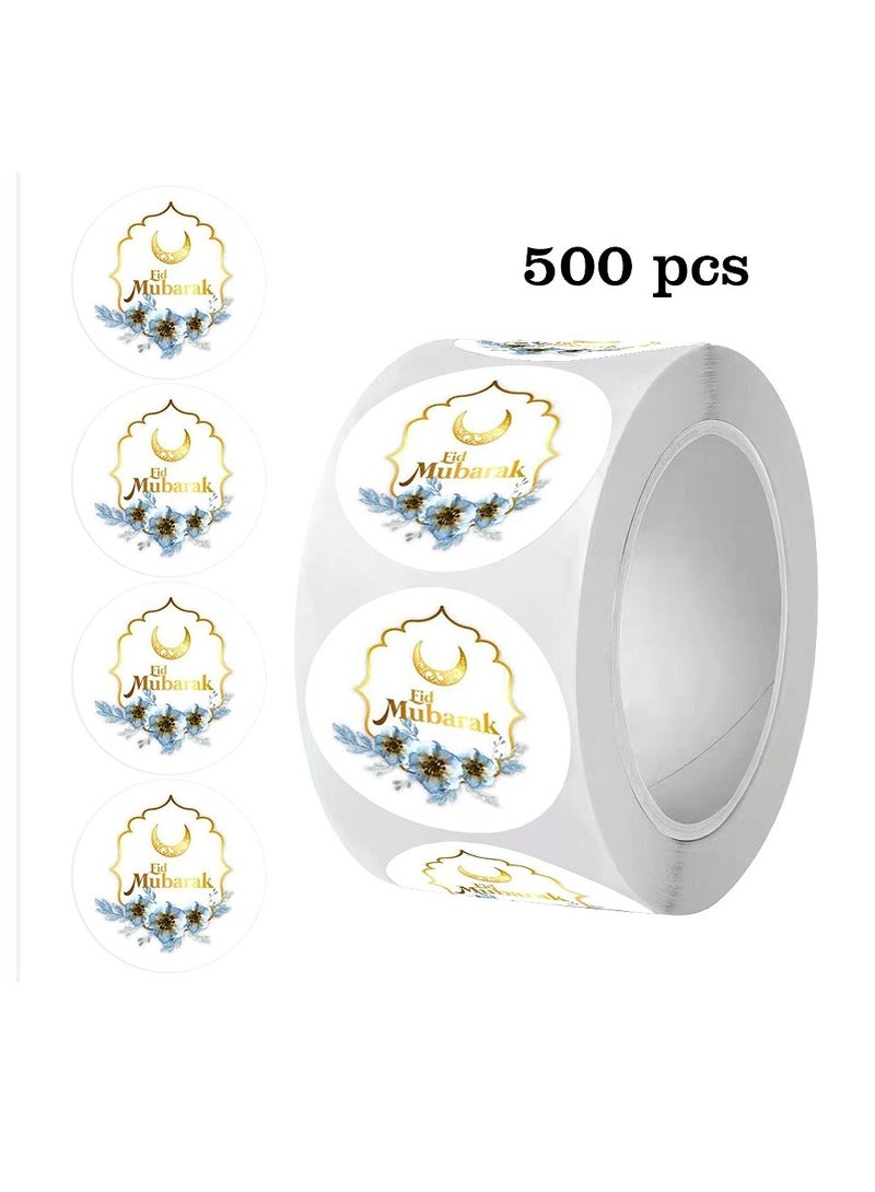 OASIS-TH 500Pcs Ramadan Kareem Adhensive Stickers Eid Mubarak Perforated Roll Sticker Gift Tag  - Image 1