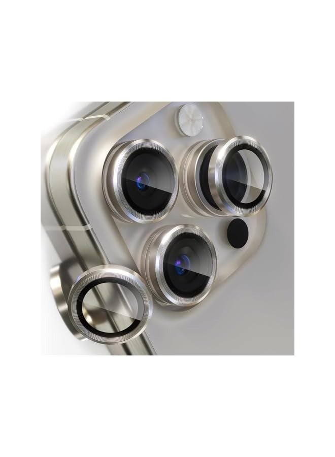 بروماس واقي عدسة الكاميرا من التيتانيوم الطبيعي متوافق مع هاتف i-Phone 16 Pro 6.3 و16 Pro Max 6.9 بوصة، حلقة معدنية مضادة للخدش HD من الزجاج المقوى واقي شاشة الكاميرا مقاوم للصدمات - Image 1