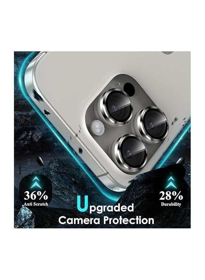 بروماس واقي عدسة الكاميرا من التيتانيوم الطبيعي متوافق مع هاتف i-Phone 16 Pro 6.3 و16 Pro Max 6.9 بوصة، حلقة معدنية مضادة للخدش HD من الزجاج المقوى واقي شاشة الكاميرا مقاوم للصدمات - Image 2