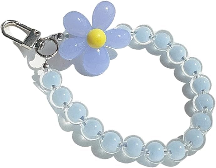 KHOLAD Mobile Phone Strap Pearl Beaded Flower Bracelet Creative Hanging Rope Keychain Anti-Lost Phone Case Lanyard Girl Women's Wrist Strap Phone Charms (Blue) - Image 1