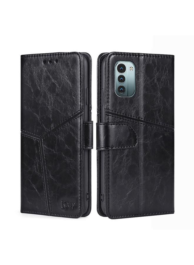 اس-توب جراب لهاتف Nokia G21/G11 بتصميم هندسي قلاب أفقي مصنوع من مادة TPU + جلد البولي يوريثان - Image 1