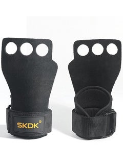 SKDK 3-Hole Finger Crossfit Leather Hand Grips with Neoprene Wrist Wraps for Gymnastics Rings Gym Weight Lifting Pull Up Bar Training,Hand Protection from Rips and Blisters for Men and Women  - Image 2