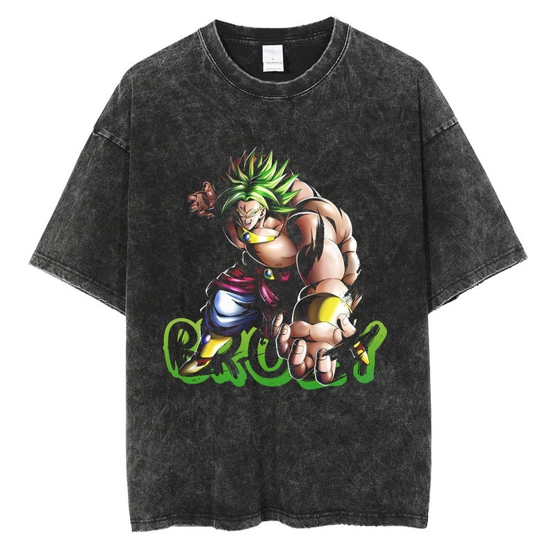 Washed Vintage T-Shirt Street Hip Hop Anime Dragon Ball Cartoon Printed Graphic Casual Cotton Summer Short Sleeve Street Tide - Image 1