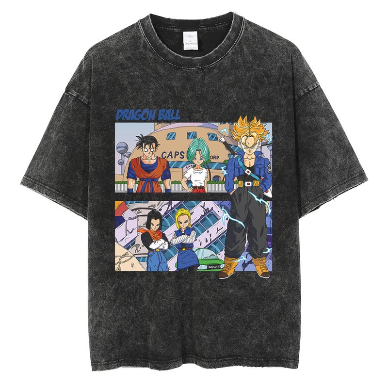 Washed Vintage T-Shirt Street Hip Hop Anime Dragon Ball Cartoon Printed Graphic Casual Cotton Summer Short Sleeve Street Tide - Image 5