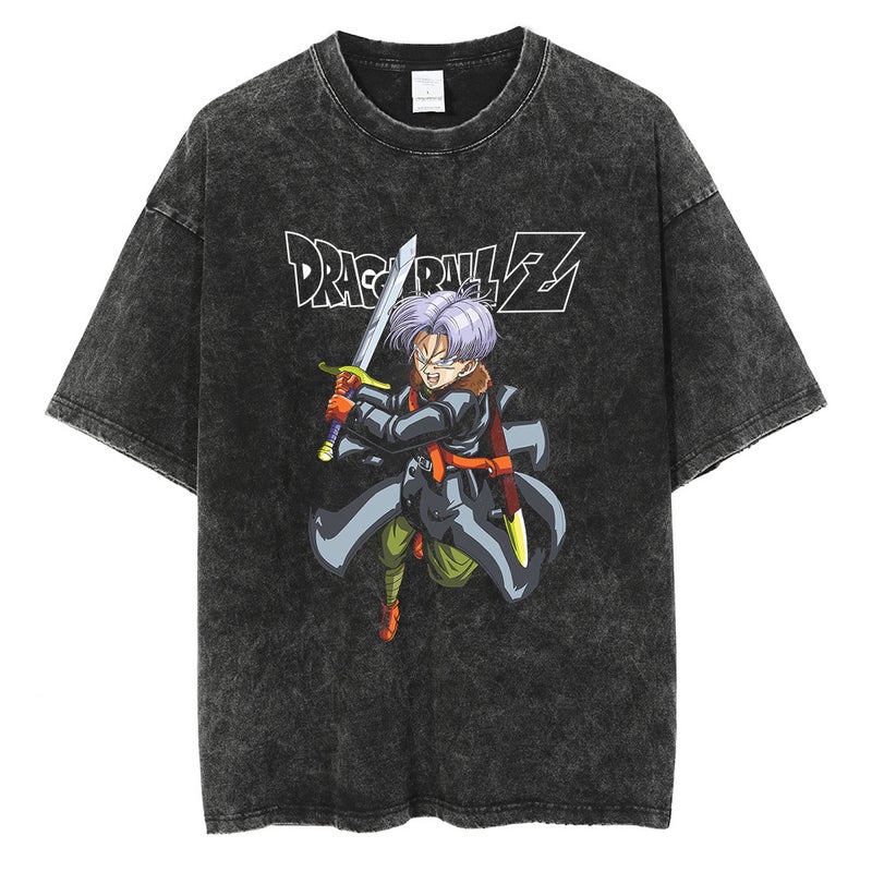 Washed Vintage T-Shirt Street Hip Hop Anime Dragon Ball Cartoon Printed Graphic Casual Cotton Summer Short Sleeve Street Tide - Image 3
