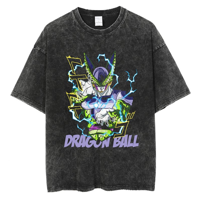 Washed Vintage T-Shirt Street Hip Hop Anime Dragon Ball Cartoon Printed Graphic Casual Cotton Summer Short Sleeve Street Tide - Image 4