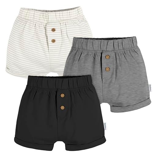 Gerber Baby Unisex 3Pack PullOn Knit Short BlackDark Grey HeatherStripe 69 Months - Image 1