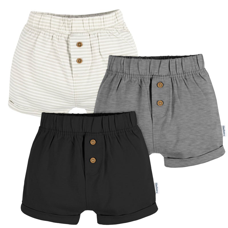 Gerber Baby Unisex 3Pack PullOn Knit Short BlackDark Grey HeatherStripe 69 Months - Image 2