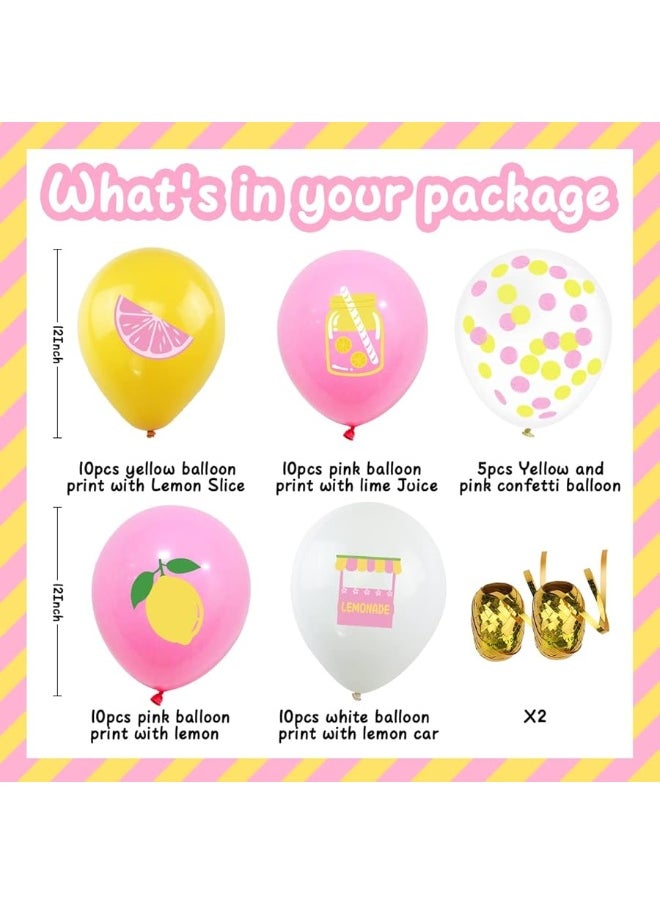 K KUMEED - K KUMEED 45Pcs Lemon Balloons Lemonade party Decorations, Yellow,Pink and White Latex and Confetti Balloons for Lemon Summer Birthday Party Baby Shower - Image 1