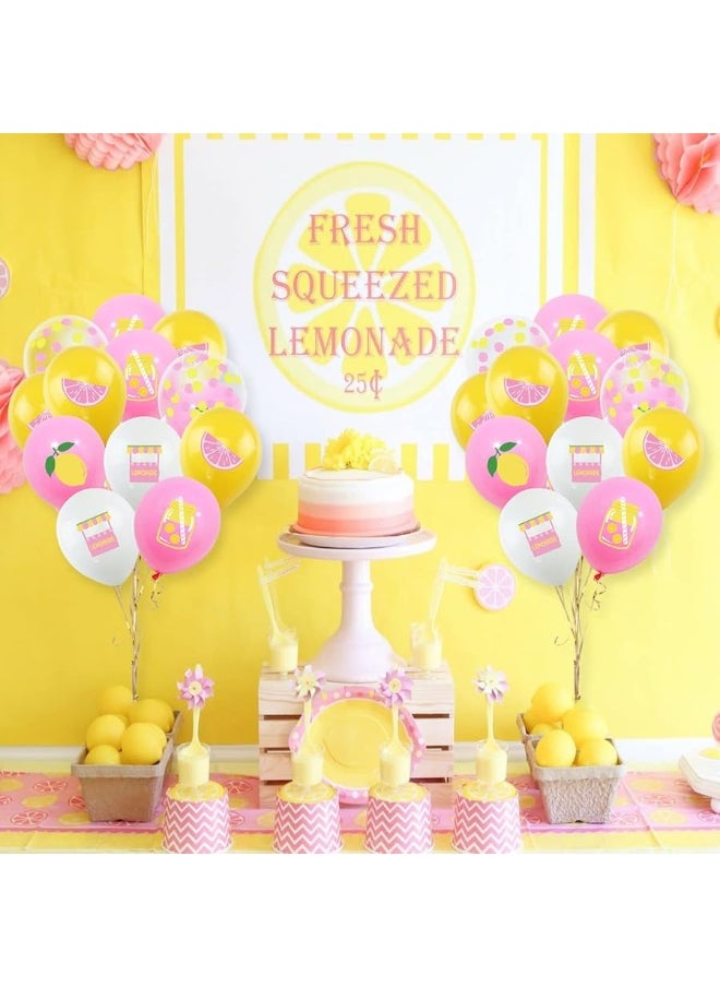 K KUMEED - K KUMEED 45Pcs Lemon Balloons Lemonade party Decorations, Yellow,Pink and White Latex and Confetti Balloons for Lemon Summer Birthday Party Baby Shower - Image 1