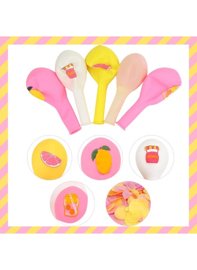 K KUMEED - K KUMEED 45Pcs Lemon Balloons Lemonade party Decorations, Yellow,Pink and White Latex and Confetti Balloons for Lemon Summer Birthday Party Baby Shower - Image 1