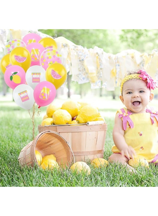 K KUMEED - K KUMEED 45Pcs Lemon Balloons Lemonade party Decorations, Yellow,Pink and White Latex and Confetti Balloons for Lemon Summer Birthday Party Baby Shower - Image 1