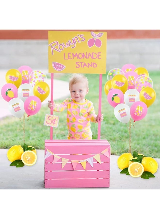 K KUMEED - K KUMEED 45Pcs Lemon Balloons Lemonade party Decorations, Yellow,Pink and White Latex and Confetti Balloons for Lemon Summer Birthday Party Baby Shower - Image 1