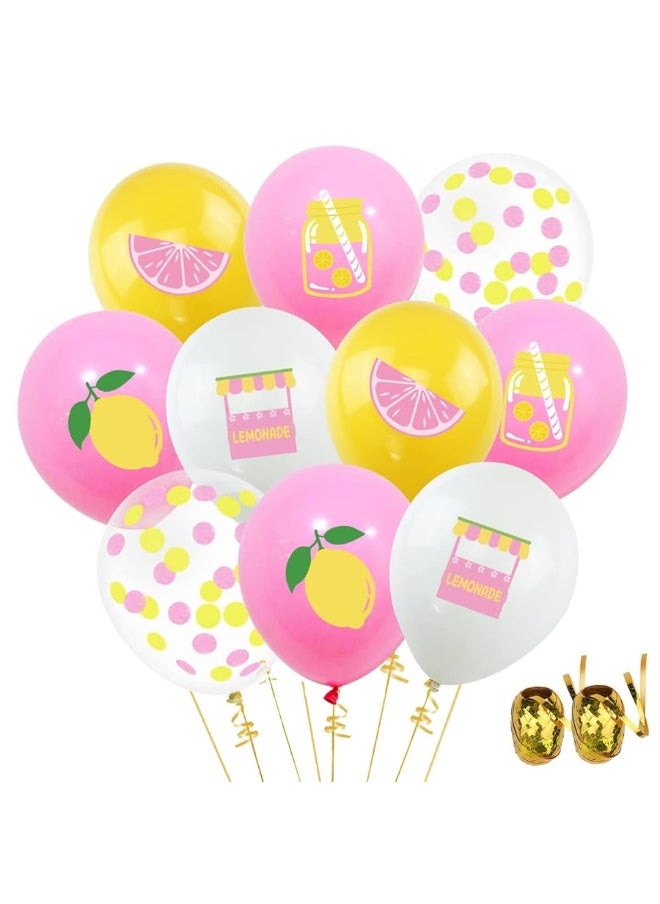 K KUMEED - K KUMEED 45Pcs Lemon Balloons Lemonade party Decorations, Yellow,Pink and White Latex and Confetti Balloons for Lemon Summer Birthday Party Baby Shower - Image 1