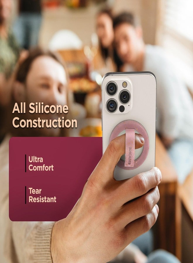 Encased Magnetic Phone Grip Holder (Compatible with MagSafe) Thin Silicone Finger Loop Ring for iPhone (Pink Glitter) - Image 5