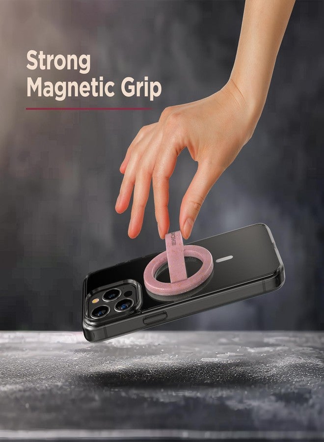 Encased Magnetic Phone Grip Holder (Compatible with MagSafe) Thin Silicone Finger Loop Ring for iPhone (Pink Glitter) - Image 3