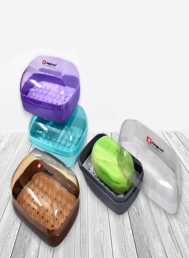 Bringhom Soap Case Holder Box with Transparent Lid and Strainer Tray for Home, Kitchen, Bathroom, Washbasin (Assorted Colour, Plastic) (1) - Image 1