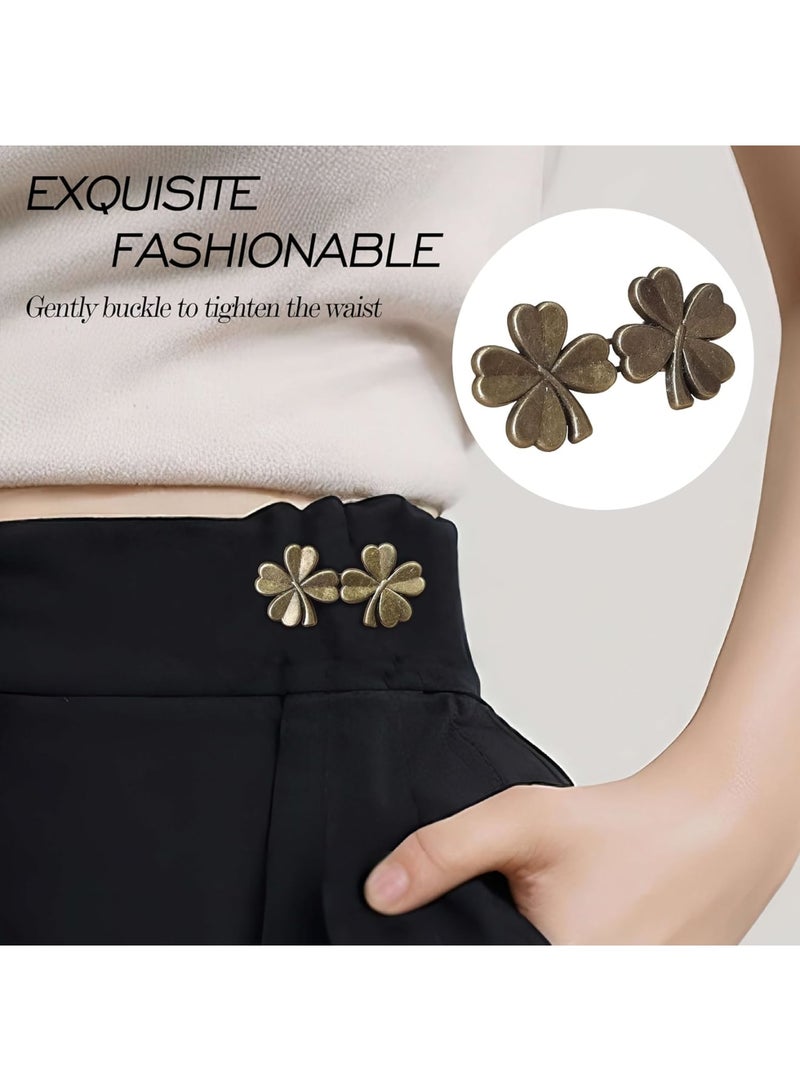 SOLARAE Pant Waist Tightener, 8 Pack Adjustable Copper Four-Leaf Clover Jeans Button for Waist Pants Clips, No Need to Sew Detachable Button Pins, Perfect Fit Detachable Instant Button - Image 2