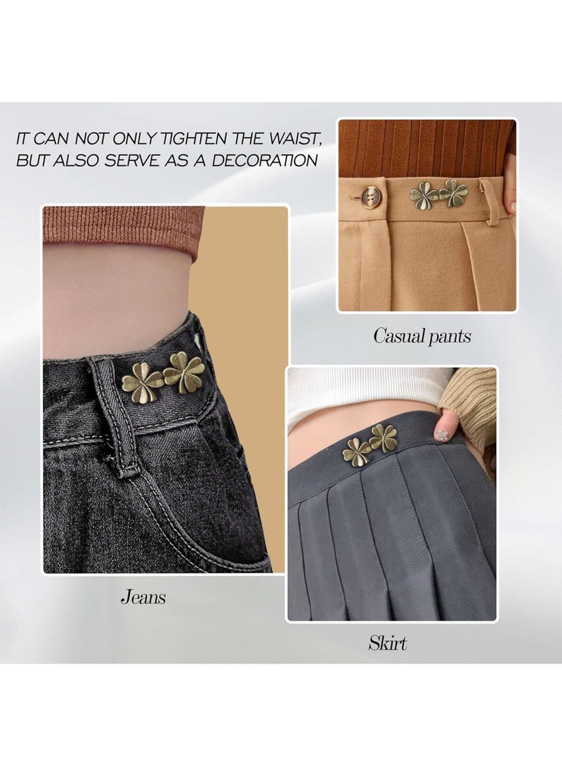 SOLARAE Pant Waist Tightener, 8 Pack Adjustable Copper Four-Leaf Clover Jeans Button for Waist Pants Clips, No Need to Sew Detachable Button Pins, Perfect Fit Detachable Instant Button - Image 4