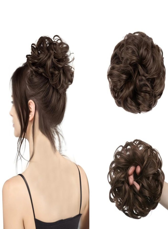 بلوشيا وصلة شعر صناعية بلون بني فاتح (عبوة من قطعة واحدة) بتصميم كعكة فوضوية، مزودة برباط مطاطي مرن، للنساء - Image 2