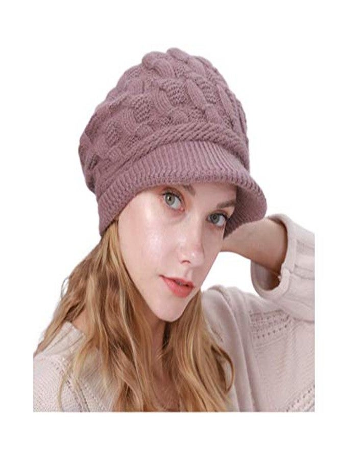 Blufly Winter Hats Cable Knitted Beanie Hat with Visor Beret Ribbed Ski Beanie Cap Slouchy Skull Hat Cap Headwear for Women and Girls (Purple) - Image 1