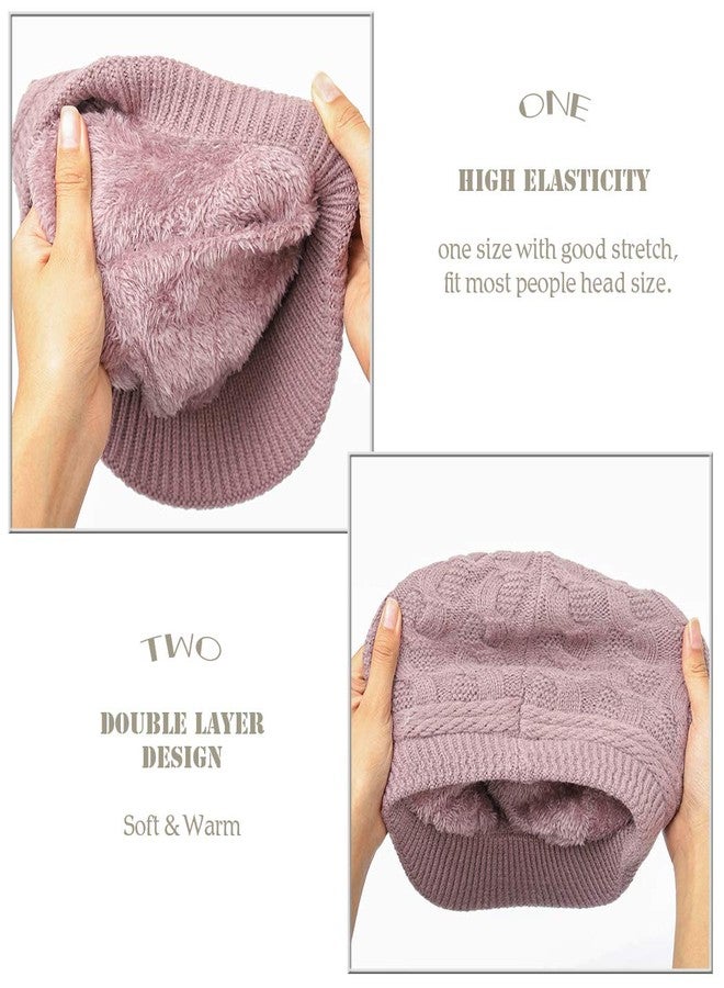Blufly Winter Hats Cable Knitted Beanie Hat with Visor Beret Ribbed Ski Beanie Cap Slouchy Skull Hat Cap Headwear for Women and Girls (Purple) - Image 4