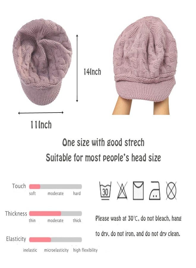 Blufly Winter Hats Cable Knitted Beanie Hat with Visor Beret Ribbed Ski Beanie Cap Slouchy Skull Hat Cap Headwear for Women and Girls (Purple) - Image 5