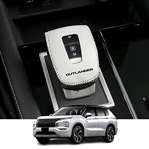 Kakash Custom Interior Accessories for Mitsubishi Outlander 2022 2023 2024 Outlander PHEV 2023 2024 Leather Automatic Gear Shift Knob Cover,Transimission Boots Shift Lever Sheath(Beige + Black) - Image 1