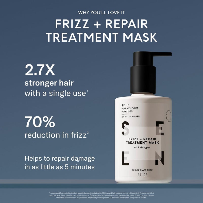 SEEN Frizz + Repair Treatment Mask - Fragrance Free - Fights Frizz, Repairs Damage for Stronger, Smoother, Healthier-Looking Hair - Safe for Sensitive Skin - Image 3