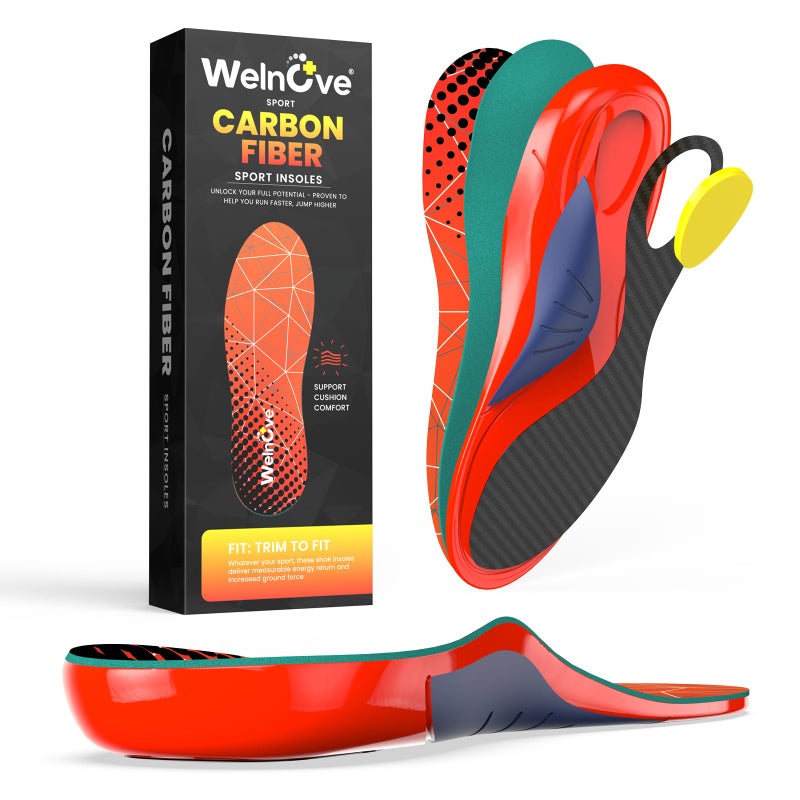 Welnove Carbon Fiber Sports Insoles with Arch Support Professional Shock Absorption Energy Return for Running Basketball HighImpact Training Enhanced Stability LongLasting Performance XL - Image 2