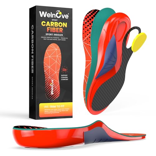 Welnove Carbon Fiber Sports Insoles with Arch Support Professional Shock Absorption Energy Return for Running Basketball HighImpact Training Enhanced Stability LongLasting Performance XL - Image 1