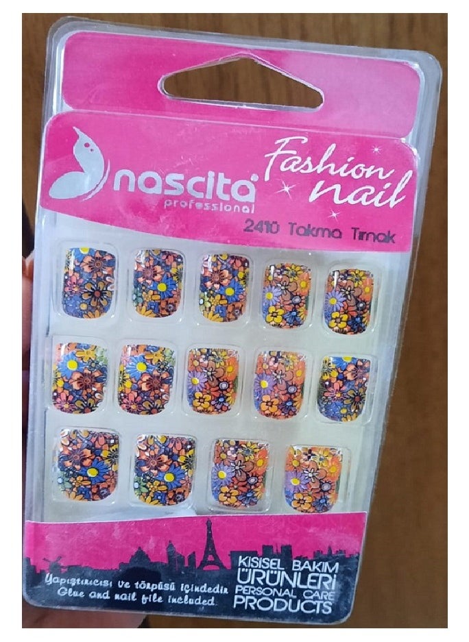 Nascita Nascita False Nails 24P MultiColors W Roses&Flowers+Glue+Nail File  - Image 2