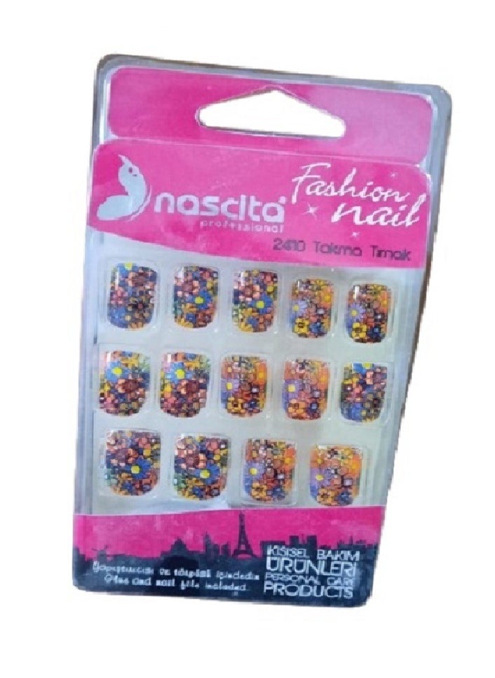 Nascita Nascita False Nails 24P MultiColors W Roses&Flowers+Glue+Nail File  - Image 1