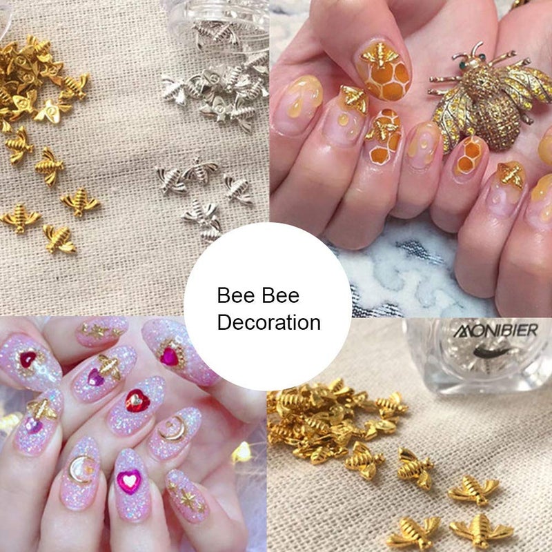 GOTOTOP 100 Pcs/Bag Nail Art Studs Metal Bees 3D Decoration Stick Gold Silver Decals Manicure for Nail DIY Art Makeups Supplies(Gold) - Image 4