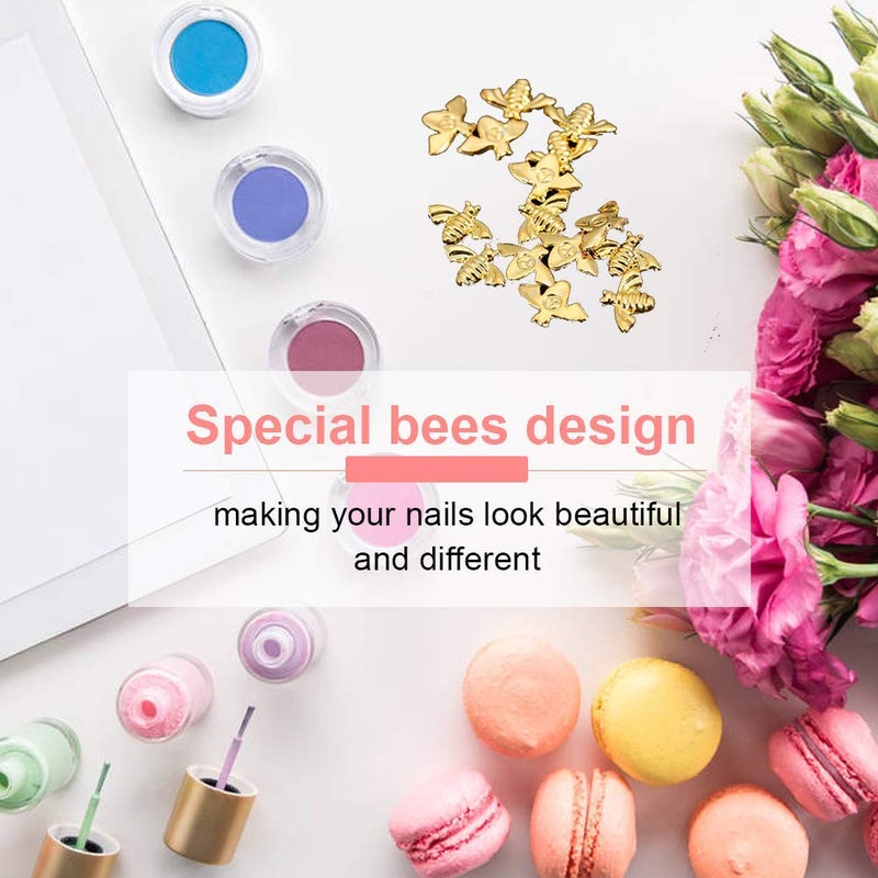 GOTOTOP 100 Pcs/Bag Nail Art Studs Metal Bees 3D Decoration Stick Gold Silver Decals Manicure for Nail DIY Art Makeups Supplies(Gold) - Image 3