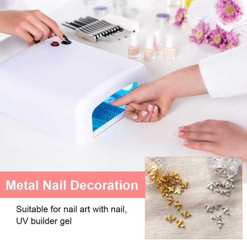 GOTOTOP 100 Pcs/Bag Nail Art Studs Metal Bees 3D Decoration Stick Gold Silver Decals Manicure for Nail DIY Art Makeups Supplies(Gold) - Image 2