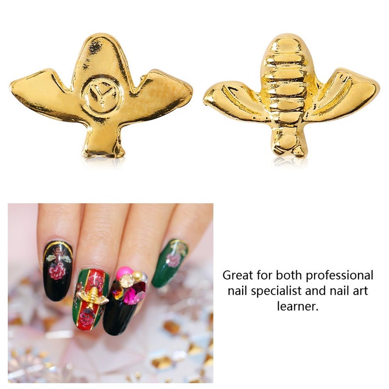 GOTOTOP 100 Pcs/Bag Nail Art Studs Metal Bees 3D Decoration Stick Gold Silver Decals Manicure for Nail DIY Art Makeups Supplies(Gold) - Image 5