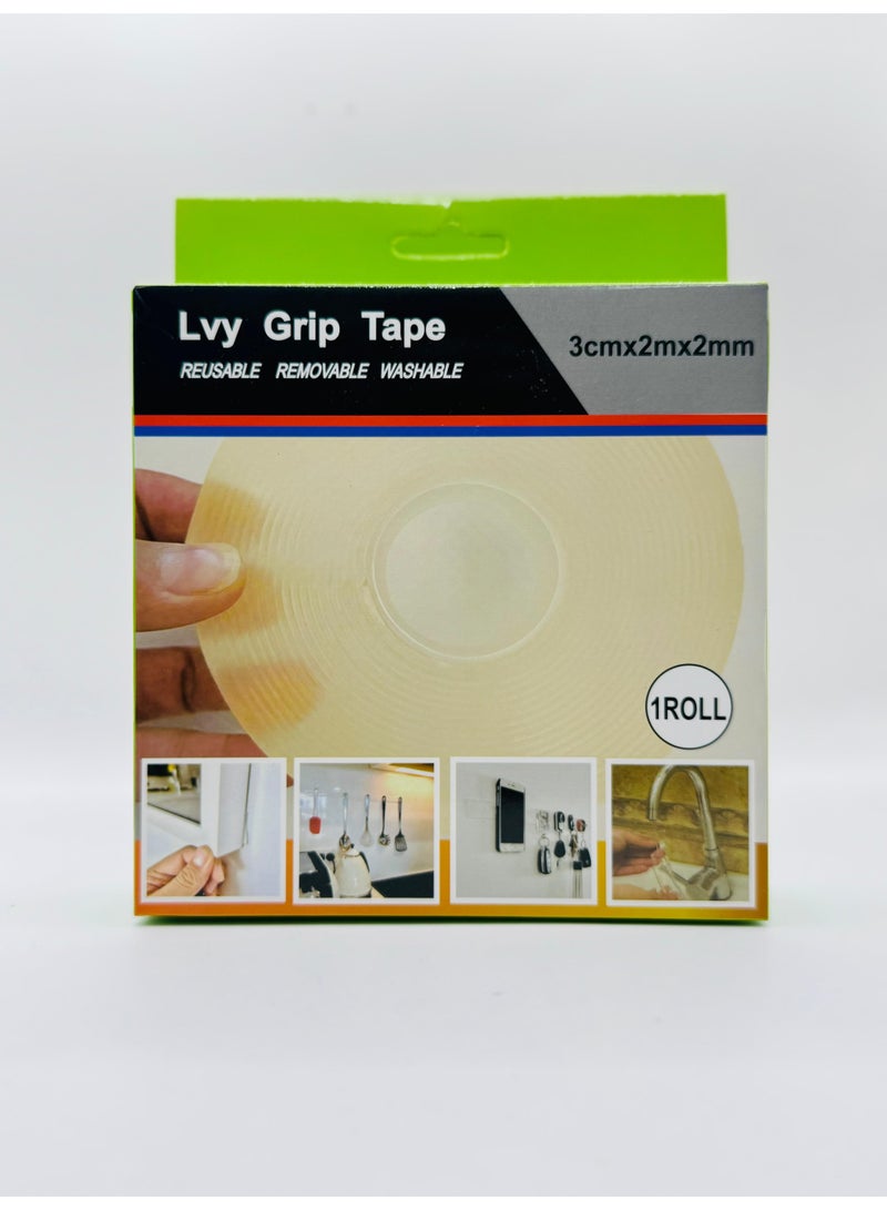 LVY Strong Adhesive Double-Sided Tape – Reusable, Washable, and Removable Nano Gel Grip Tape | 2 Meter Multipurpose Sticky Mounting Tape for Walls, Home, Office, Car & DIY Projects – Generic Brand  - Image 1
