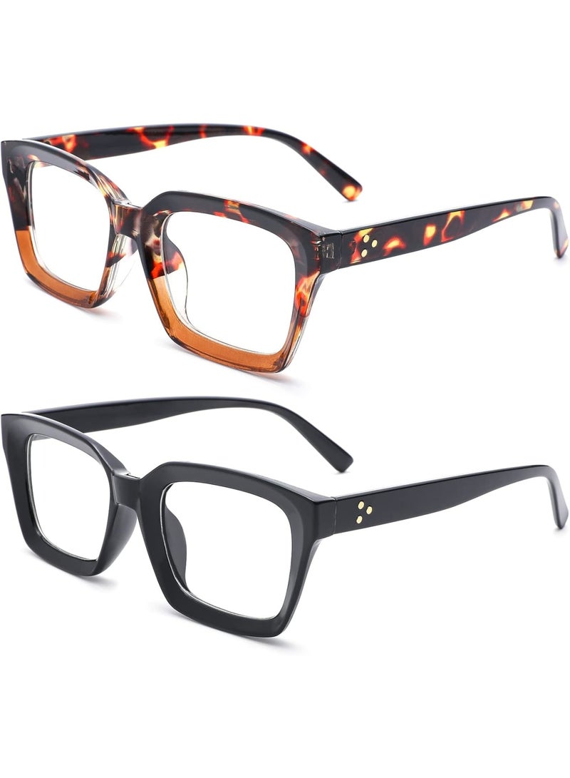 Zikra Classic Non-Prescription Clear Lens Eyeglasses for Women, 2Pcs Fashion Vintage Square Frame, Anti-Blue Full Retro Simple Glasses for Travel Holiday - Image 1