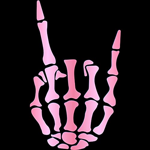 HungMieh Rock on Skeleton Hand Sticker Rock N Roll Sticker Skull Decal and Stickers for Car Hood Window Truck SUV 8 X 48 Inch Chrome Pink - Image 1
