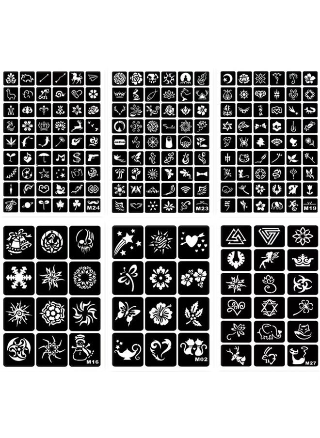 ChurlChurl - 229pcs Henna Tattoo Stencils, 19 Sheets Temporary Tattoo Stencils for Women Girls Kids Face Body Paint DIY Art Glitter Airbrush Tattoo Stencils Pack - Image 1