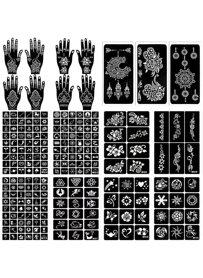 ChurlChurl - 229pcs Henna Tattoo Stencils, 19 Sheets Temporary Tattoo Stencils for Women Girls Kids Face Body Paint DIY Art Glitter Airbrush Tattoo Stencils Pack - Image 1