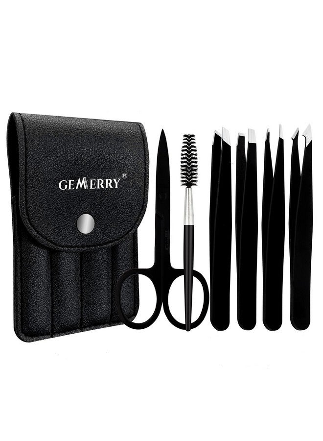 GEMERRY Eyebrow Tweezers Set, 6 Pcs Lash Tweezers Set For Women, Precision Tweezer For Eyebrows With Curved Scissors And Eyebrow Razor For Ingrown Hair High Precision Stainless Steel Eyelash Tweezers - Image 1