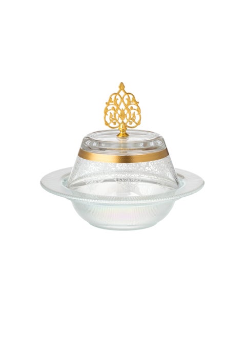 Turkish glass dates and sweets bowl with decoration size 27 cm in diameter and 5 cm in depth