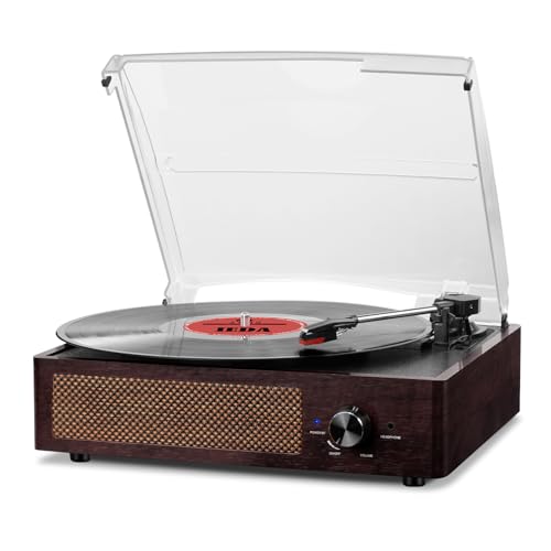 cotsoco Vinyl Record Player with 2 Stereo Speakers Belt-Driven Vintage Turntables 3 Speed 3 Size Wireless Bluetooth Playback AUX-in RCA Out Headphone LP Vinyl Players Auto Stop Fashion White - Image 1